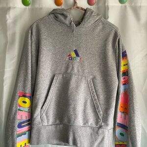 adidas Gray Hoodie with Multicolor Logo and Sleeves